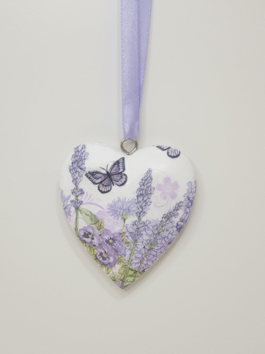 Pretty floral wooden hanging heart decoration, Mothers day gift idea
