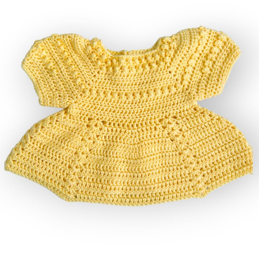 0-3 Months Girls Sunshine Yellow Crochet Dress – Soft, Easy-Care, Summer Style 
