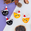 Cute Christmas Cat Dangly Painted Clay Earrings