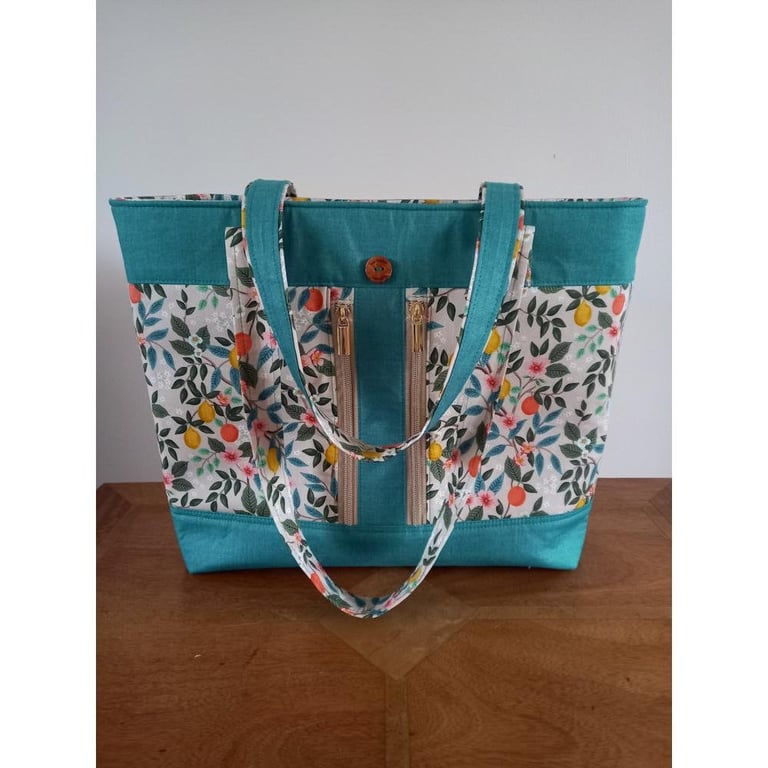 Lemons and Orange Blossom large zip top Tote Bag