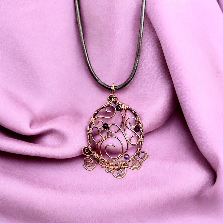 Oxidised Copper Filigree & Amethyst - Feb Birthstone, Gift Idea