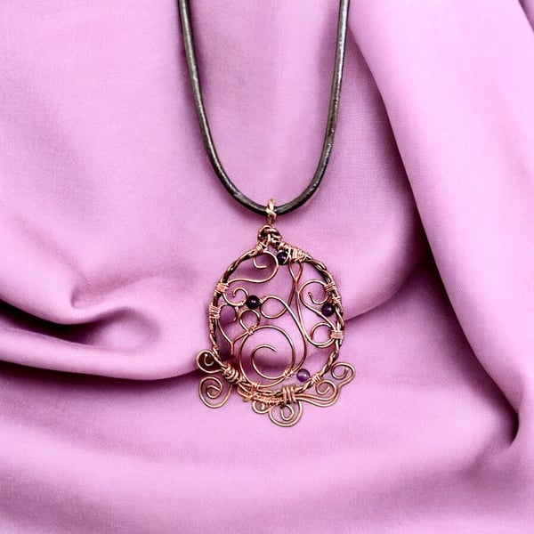 Oxidised Copper Filigree & Amethyst - Feb Birthstone, Gift Idea