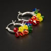 Swarovski crystal and sterling silver rainbow cluster hoop earrings
