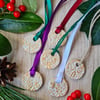 2 clay gift tags gold accent Christmas decorations choice of string or ribbon