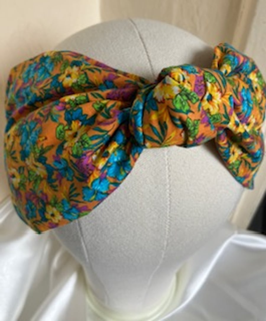 Alice - 40s Style Wide Floral Cotton Turban Headband