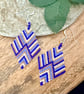 Handmade Beadwork Earrings in Blue & Copper with a Chevron Design - Image 4