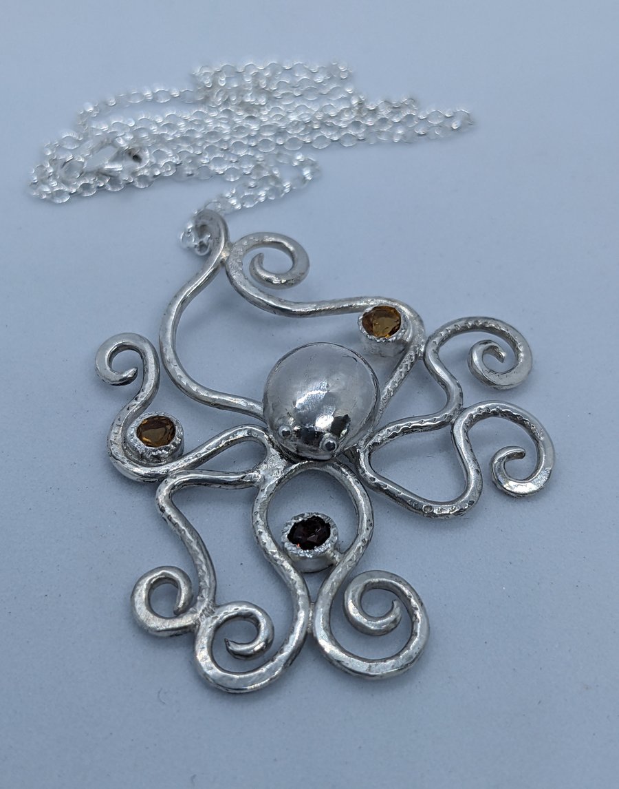 Octopus necklace, Sterling silver pendant, Sea creature jewellery
