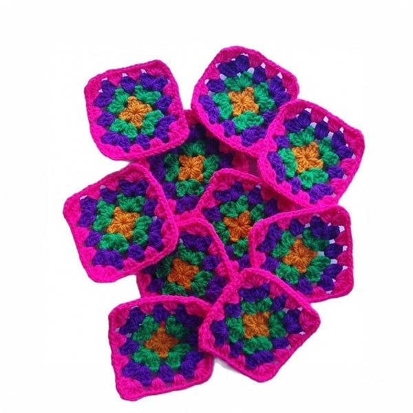 Handmade Crochet Granny Squares 3-Inch Boho Sunset Colors