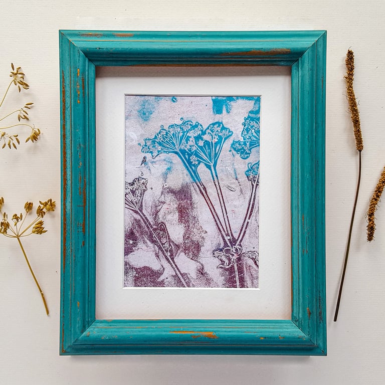 ORIGINAL Botanical Monoprint, COW PARSLEY ART, plant painting, Nature art 