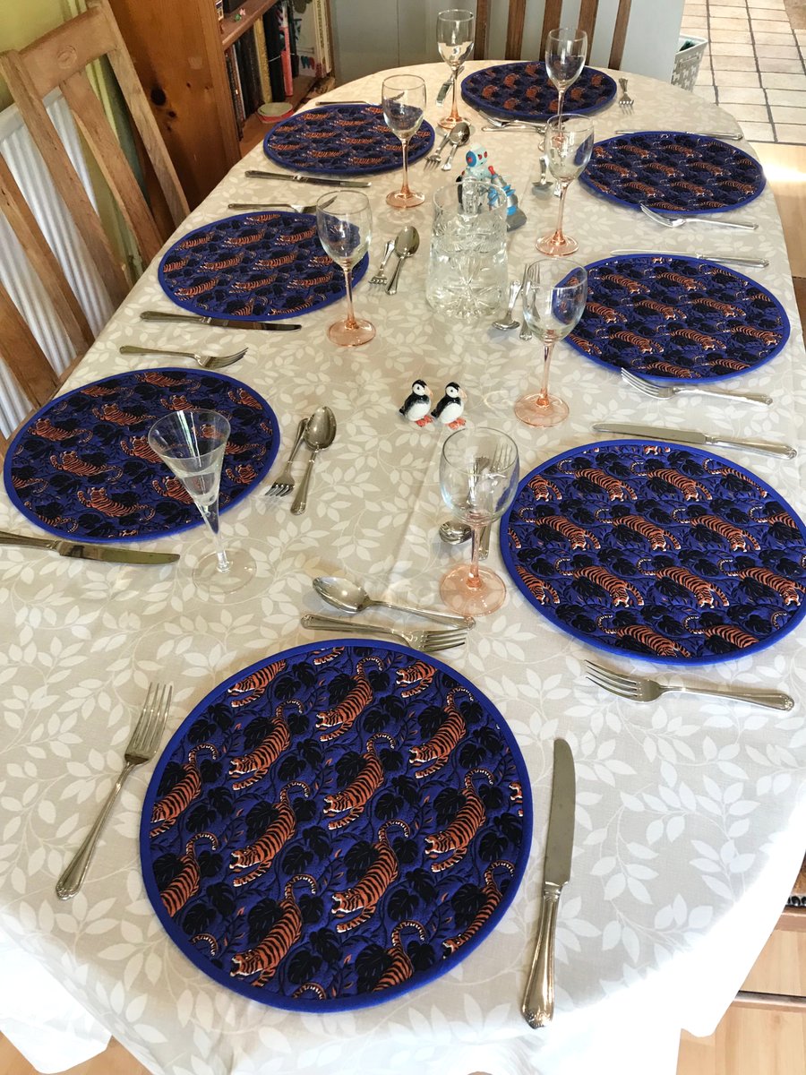 Tiger, Tiger:  set of eight quilted fabric placemats, with slipcase.