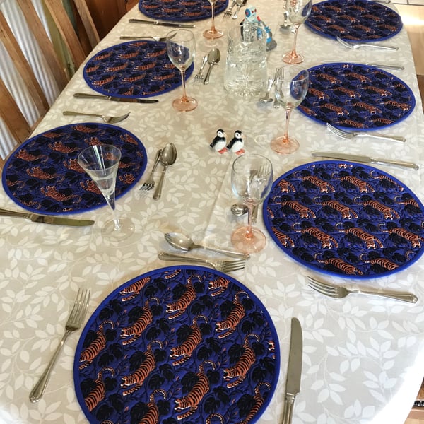 Tiger, Tiger:  set of eight quilted fabric placemats, with slipcase.
