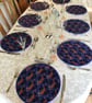 Tiger, Tiger:  8 quilted fabric placemats in Navy Blue, Black and Orange