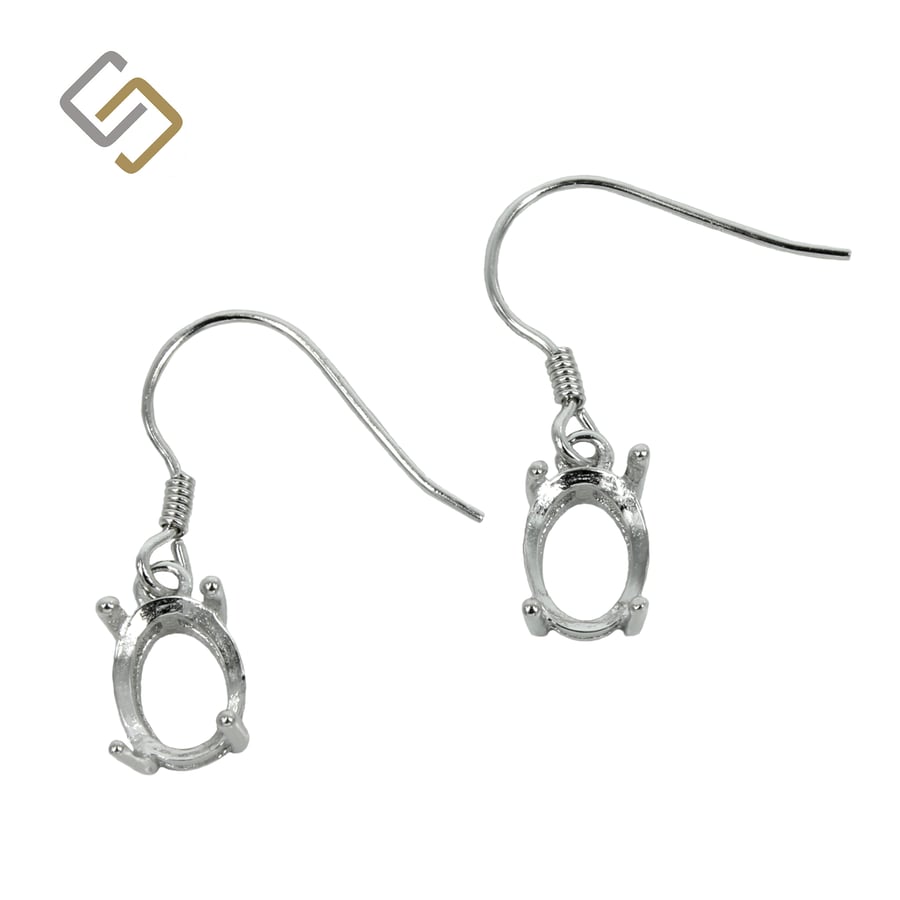 Earrings with 6x8mm Oval Basket Setting in Sterling Silver