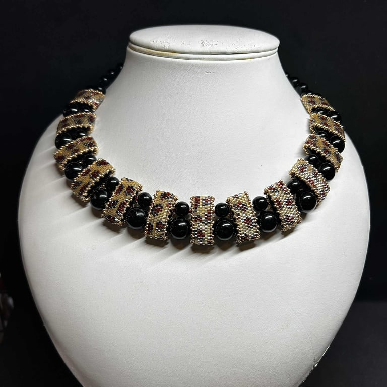 Leopard Skin Necklace with Black Onyx Gemstones