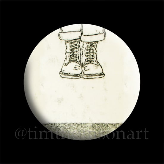 "Taking Off" so happy you feel like flying, even in boots. 25mm Button Pin Badge