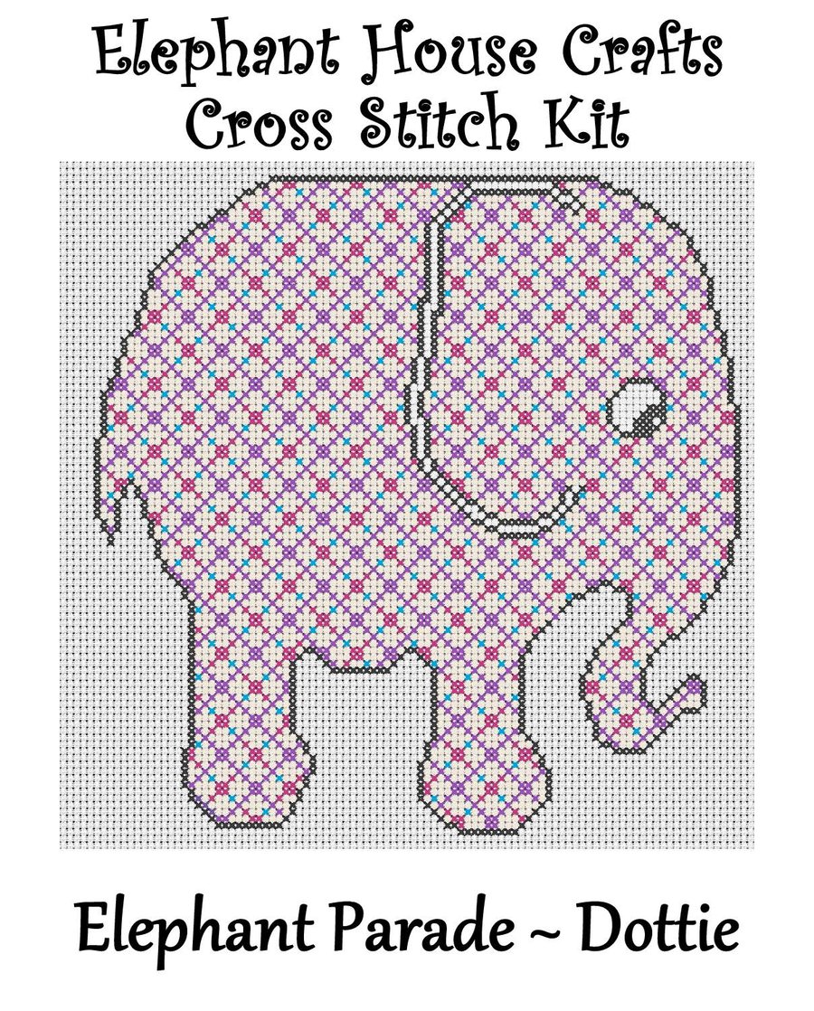 Elephant Parade Cross Stitch Kit Dottie Size Approx 7" x 7"  14 Count Aida