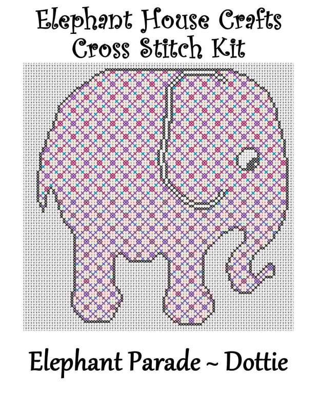 Elephant Parade Cross Stitch Kit Dottie Size Approx 7" x 7"  14 Count Aida