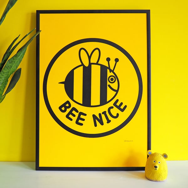 Bee Nice Nursery Artwork Screenprinted by Hand