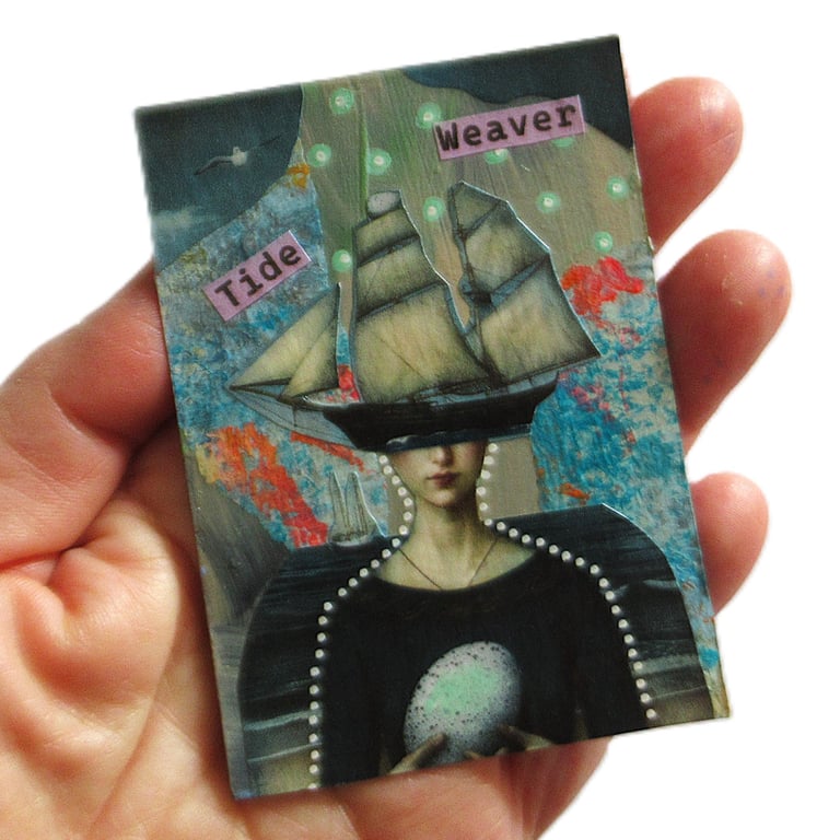 Ocean Goddess ACEO Portrait Maritime Coastal Themed Miniature Feminist Artwork