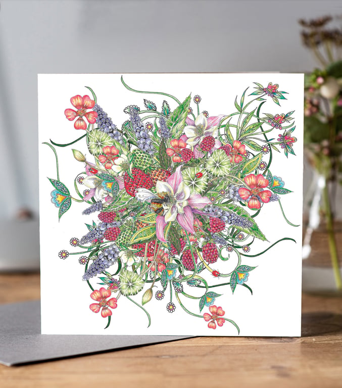 Hand drawn Botanical bouquet greeting card 