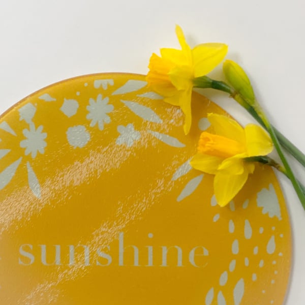Easter Sunshine yellow orange circular Glass Cutting board Housewarming gift 