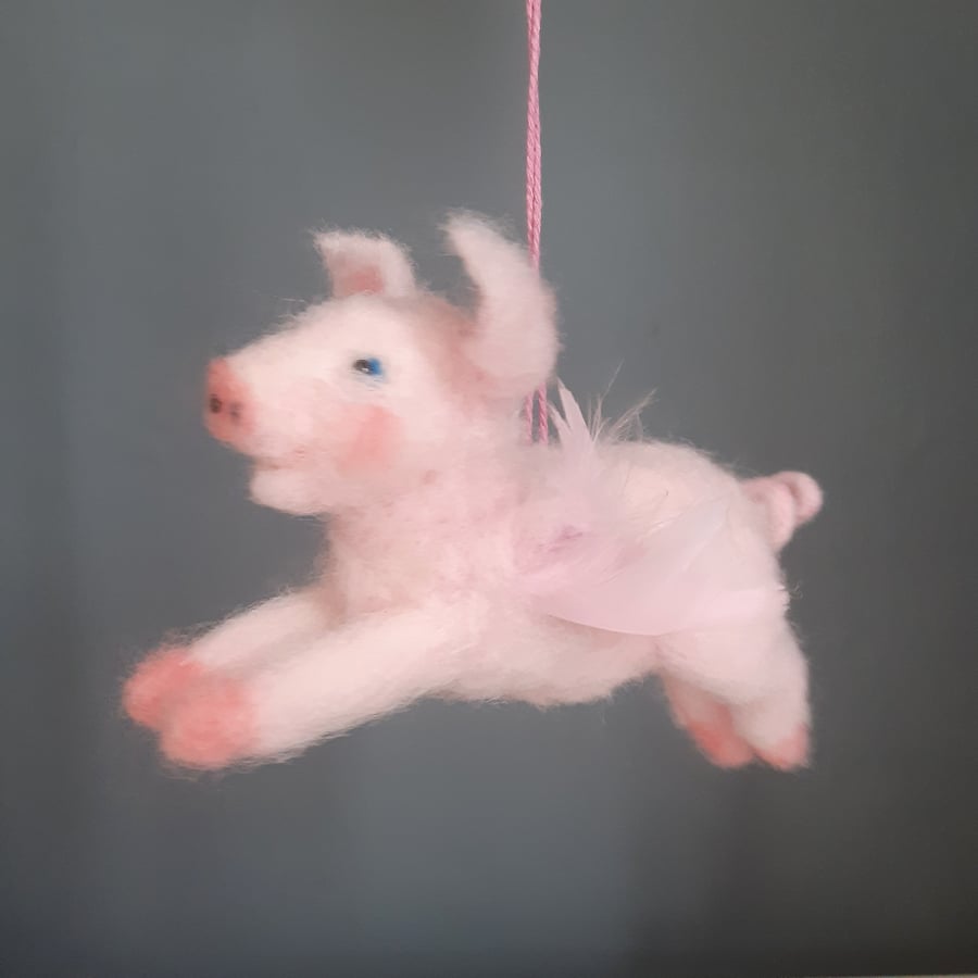 Flying pig, Needle felted piglet, Nursery decor, Pig mobile 