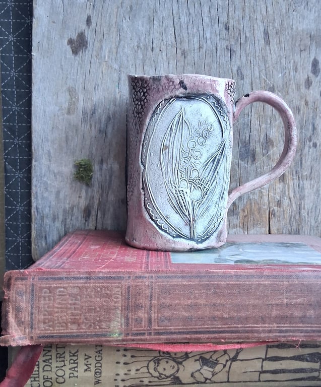 Ceramic handmade small tea cup espresso lilly of the valley pink