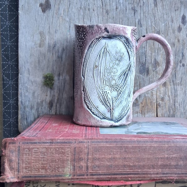 Ceramic handmade small tea cup espresso lilly of the valley pink