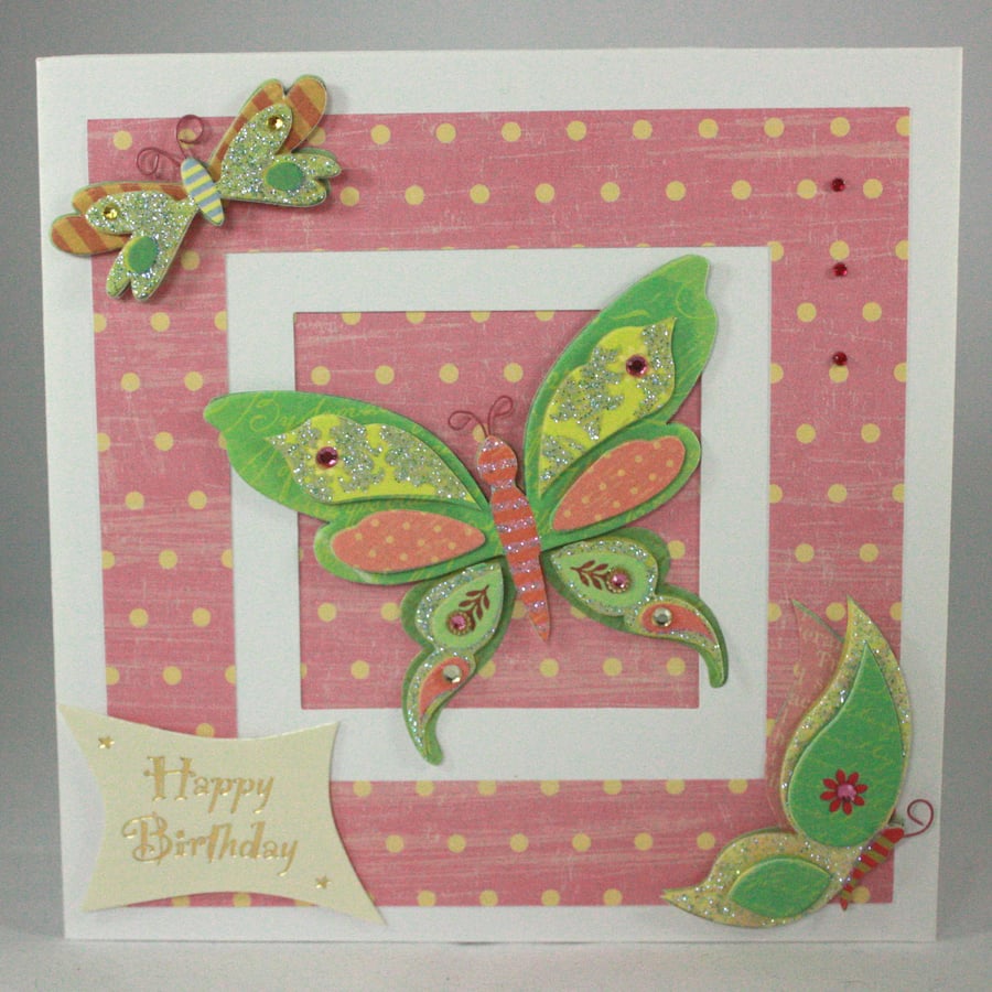 Glittered butterfly birthday card