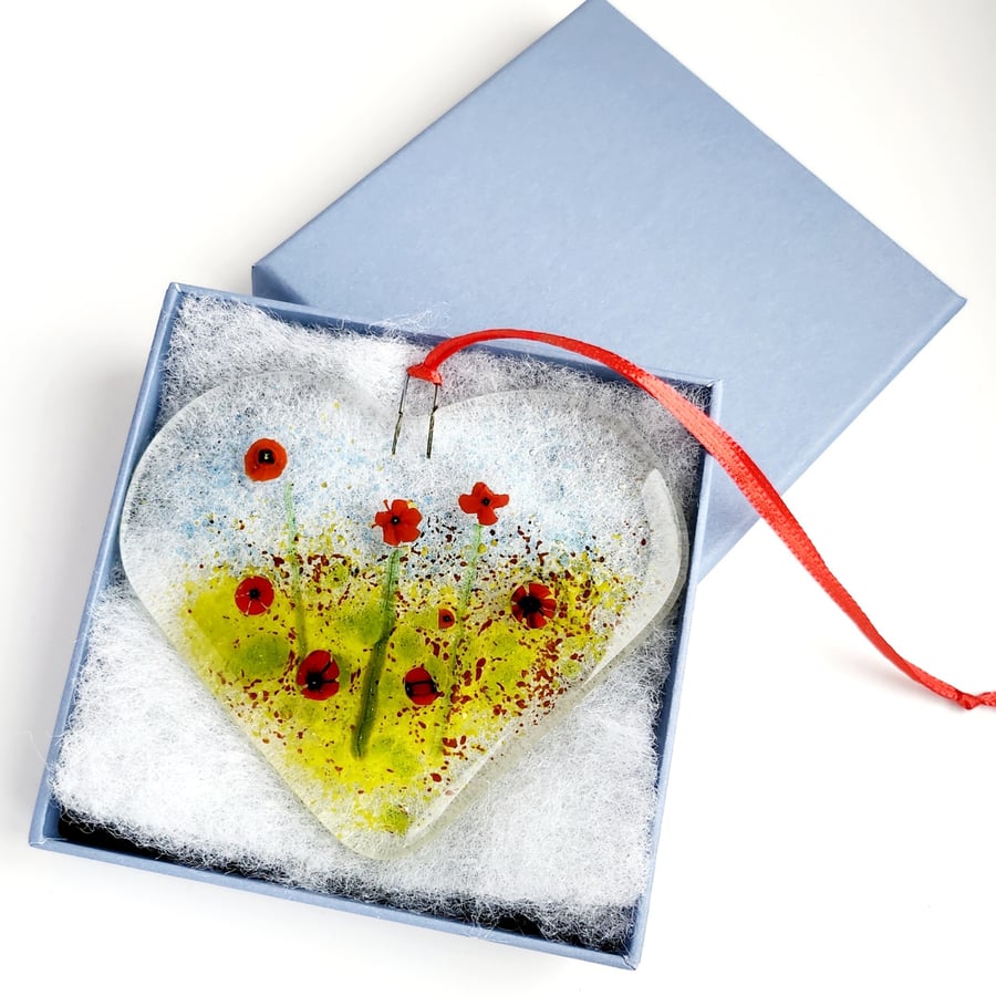 Fused Glass Floral Heart Suncatcher, Letterbox Gift