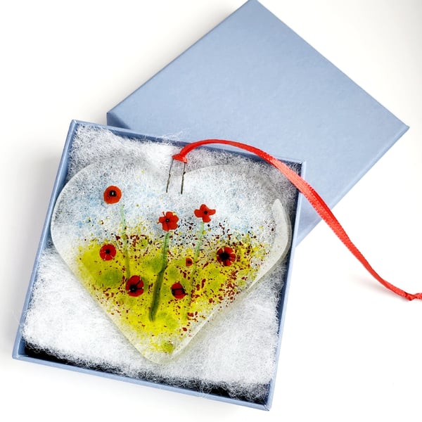 Fused Glass Floral Heart Suncatcher, Letterbox Gift