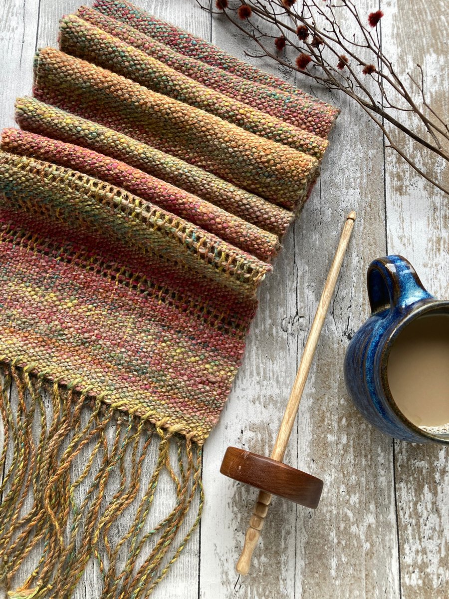 Hand dyed, spun and woven scarf Fallen leaves reserved for Sharon