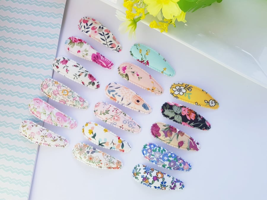 A set of 3 Liberty Snap Clips, Baby Toddler Snap Hair Fringe Clips