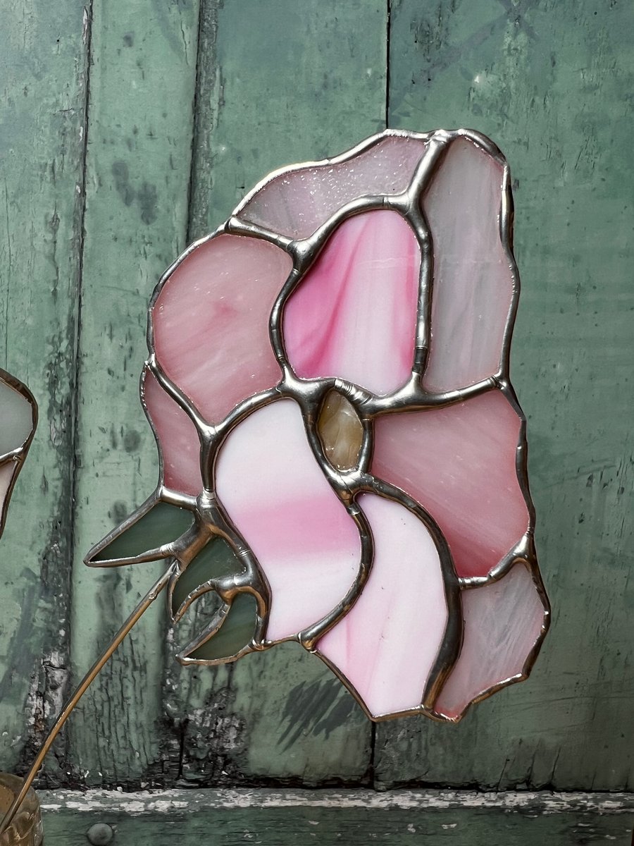 Pink Stained Glass Flower using Vintage Glass
