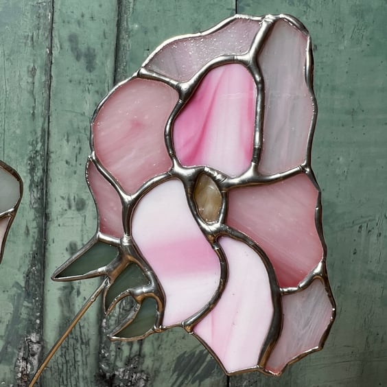 Pink Stained Glass Flower using Vintage Glass - Perfectly Imperfect 