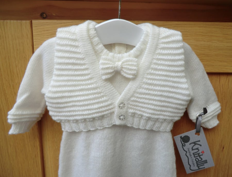 Knitted Christening Outfit - Gown & Waistcoat - 2 Piece Set - Baby Boys 3-6 mnth