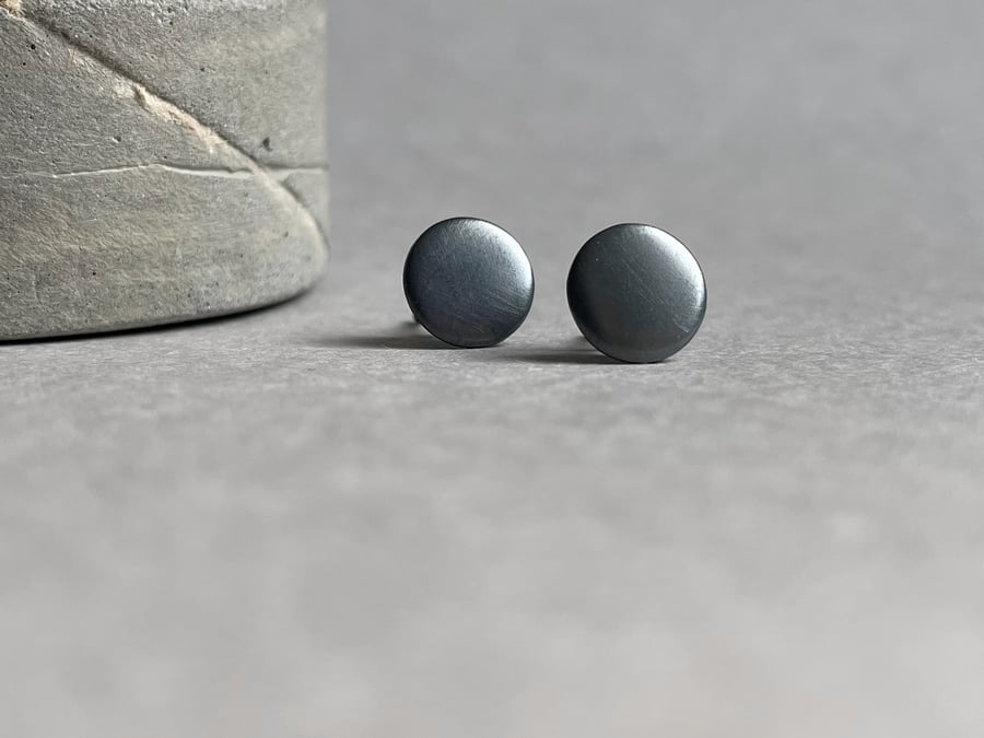 Small Round Black Sterling Silver Earrings