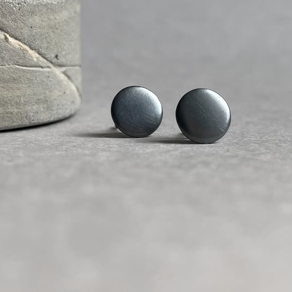 Small Round Black Sterling Silver Earrings