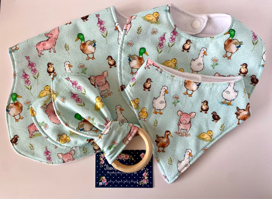 Four piece Farm Animal baby set - Newborn Baby Gift - Baby Shower 