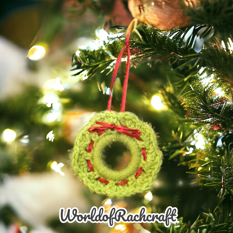 Lime green crochet wreath tree ornament