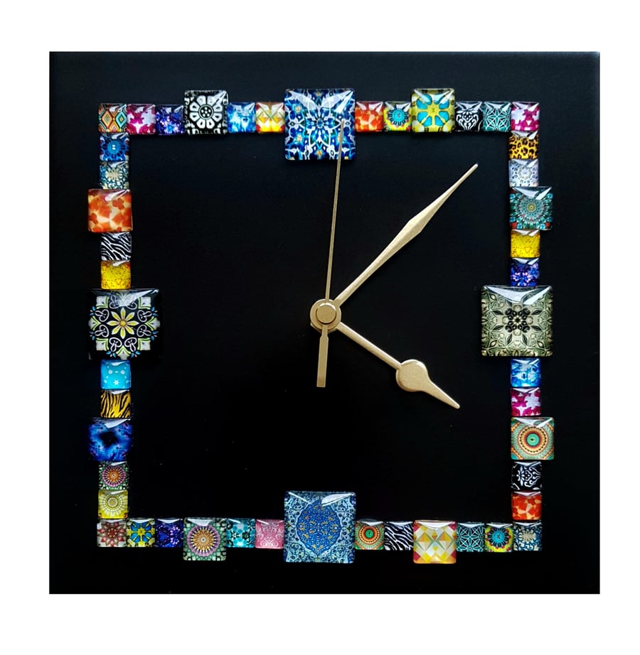 Black Square Cabochon Wall Clock 20cm x 20cm