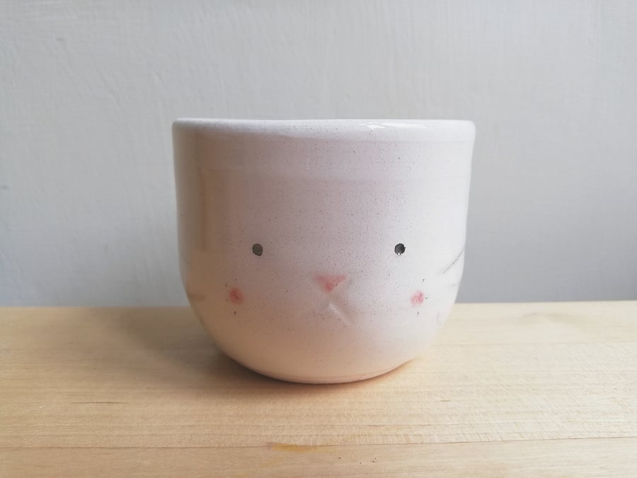 Handmade ceramic bunny rabbit succulent plant pot with little face - gift