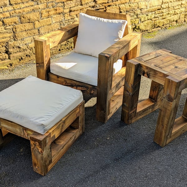Rustic-Industrial Solid Wood Garden Chair Small... - Folksy