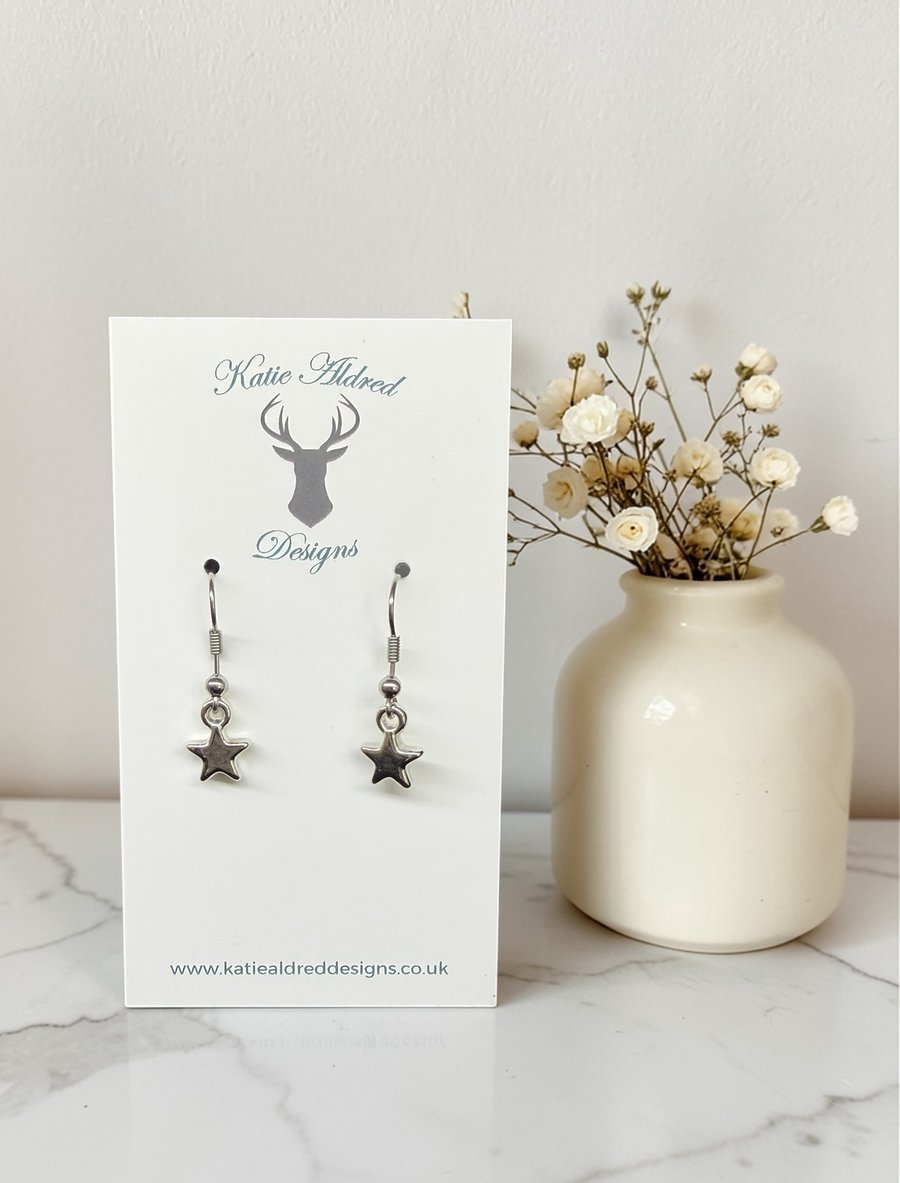 Charm Earrings - 3D Silver Star