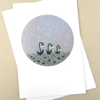 An Embroidered January Snowdrops.It's Never Too Late To Snow Christmas Card