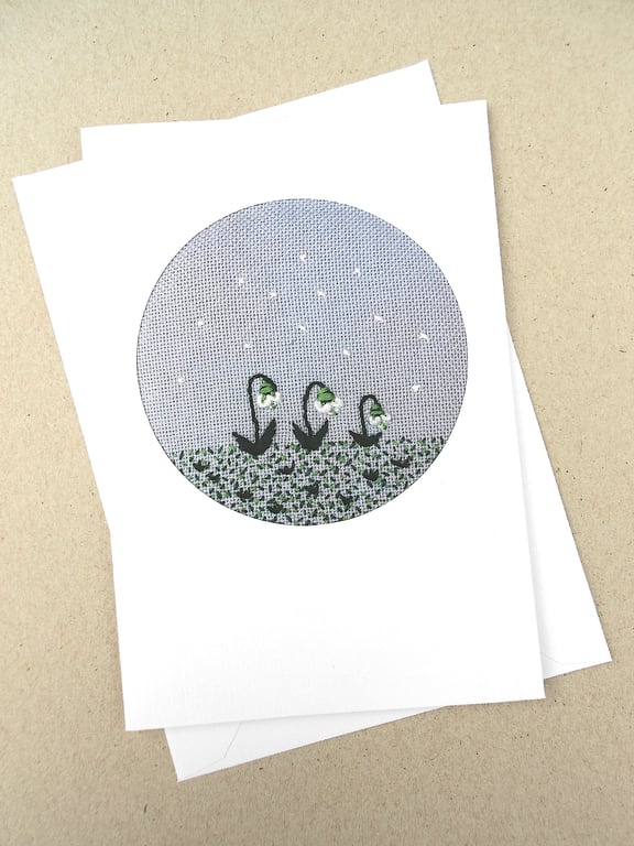 An Embroidered January Snowdrops.It's Never Too Late To Snow Christmas Card