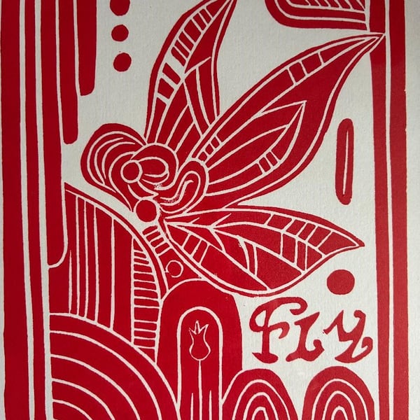 Fly - Fairies - Original Lino Print