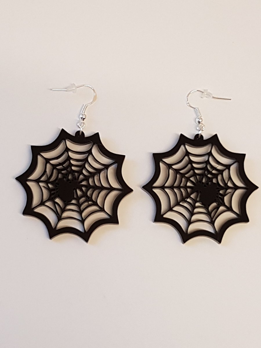 Spider in Web Earrings - Acrylic