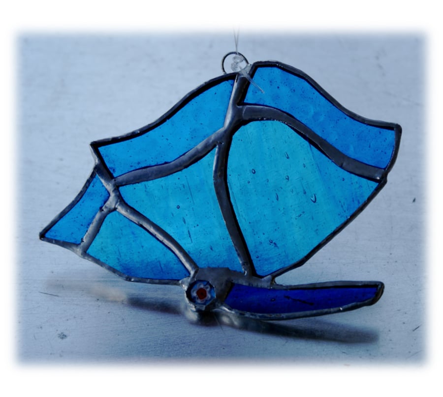 Butterfly Suncatcher Stained Glass teal  Closed Wing