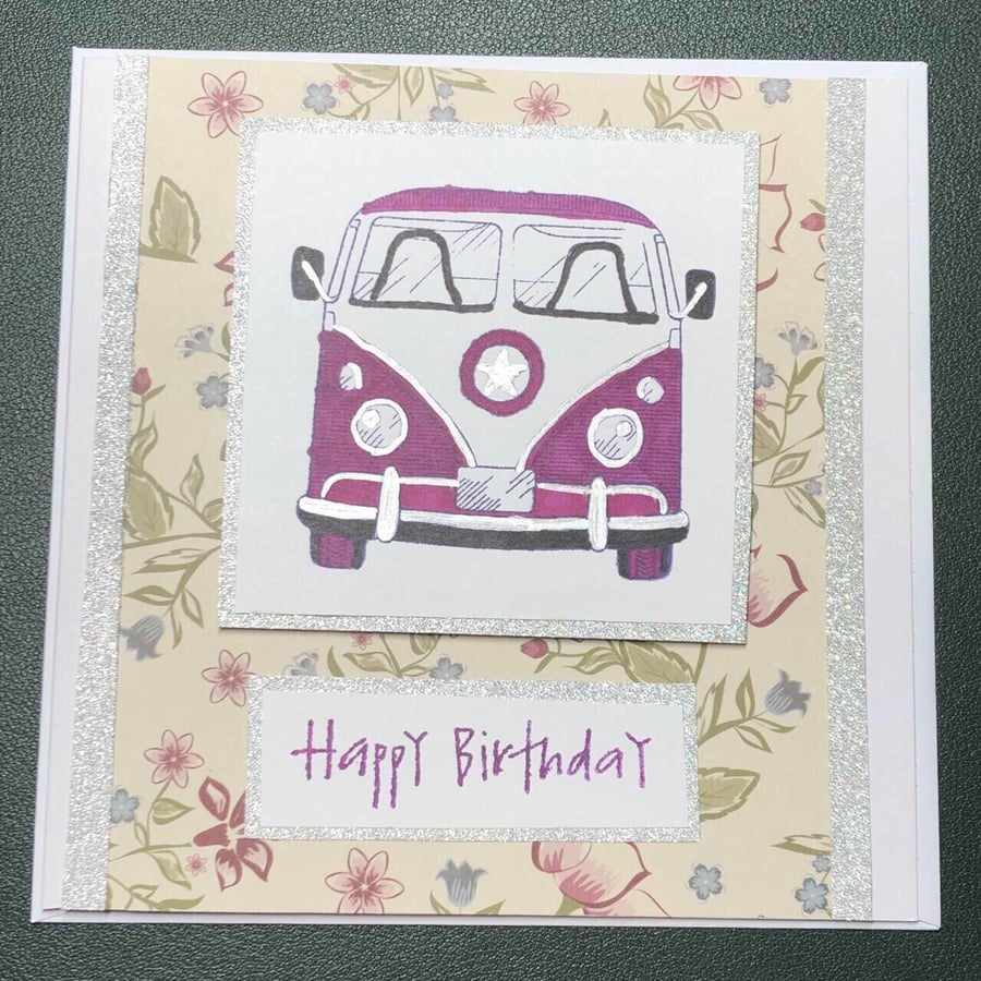 Floral camper van birthday card